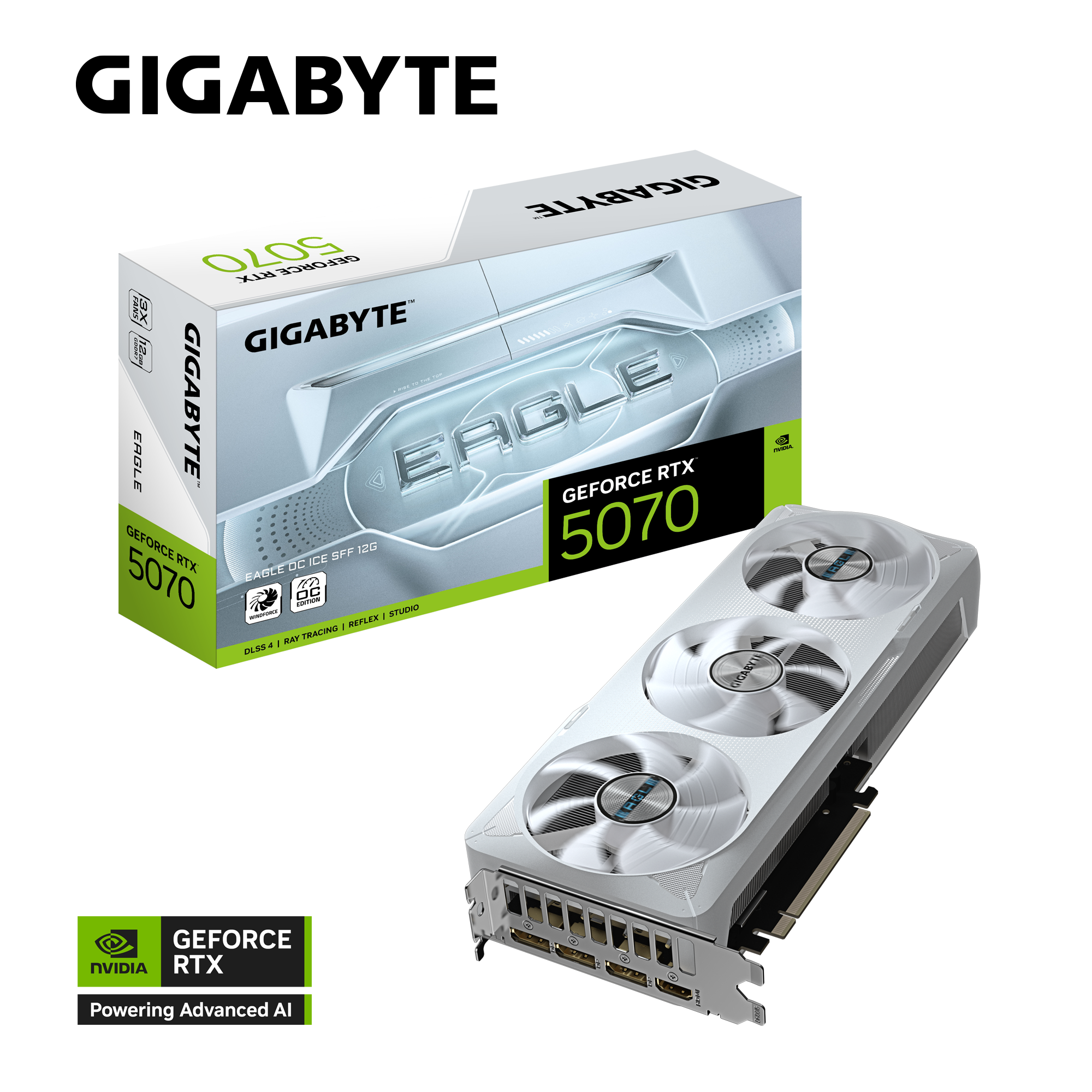 Placa de Vídeo Gigabyte NVIDIA GeForce RTX 5070 Eagle OC Ice SFF, 12GB, GDDR7, DLSS, Ray Tracing