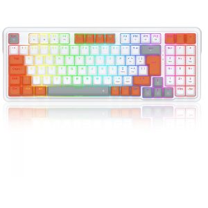 Teclado Mecânico Gamer Redragon Gloria, RGB, Switch Dust-Proof Red, ABNT2, Branco e Laranja